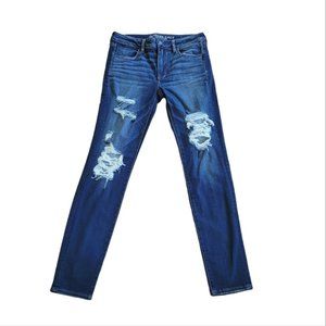 AMERICAN EAGLE Outfitters Super Stretch X Dark Wash Distress Denim Jegging Jeans